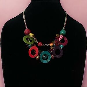 KMQ colorful layered shell and bead necklace and earrings
